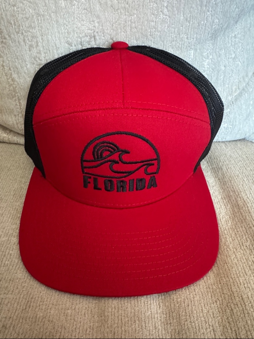 Red & Black 'Florida' Wave Mesh Trucker Hat